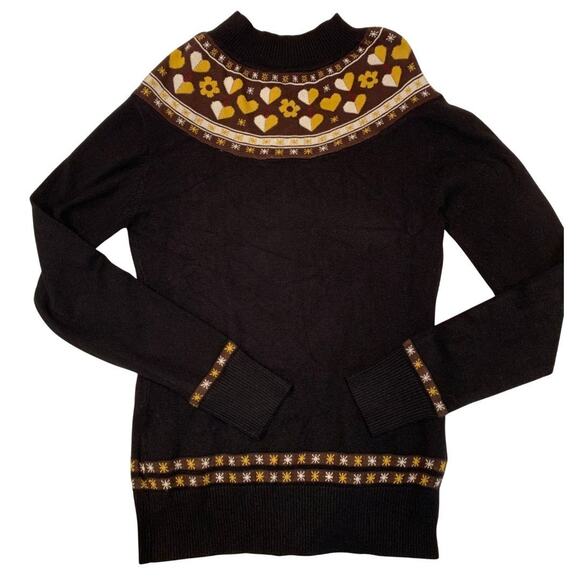 Voodoo Vixen Women's Retro Fair Isle Sweater Size S Black Hearts Apres Ski Slim - Picture 2 of 9